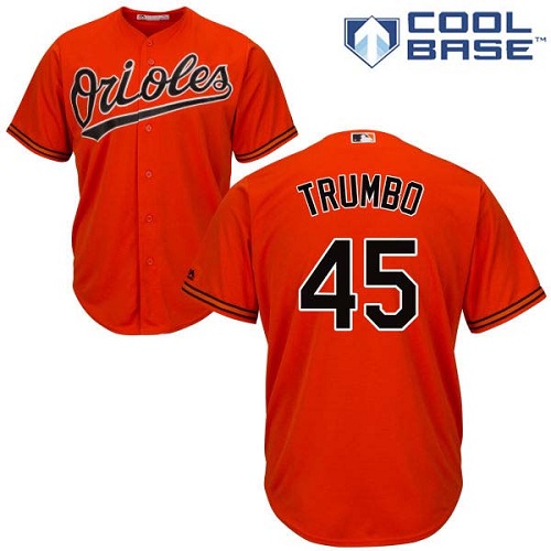 Orioles #45 Mark Trumbo Orange Cool Base Stitched Youth MLB Jersey - Click Image to Close